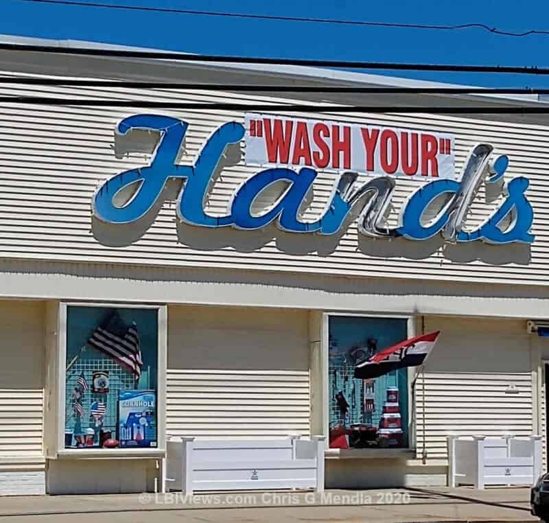 "Wash your Hands" sign at the Hands store in Beach Haven
