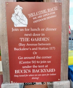 Sign for outdoor dining - Buckalews and Station 117 in Beach Haven NJ